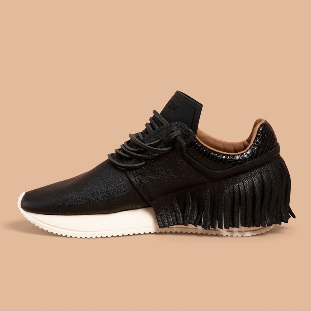 Esseutesse Black Leather Fringe Sneaker